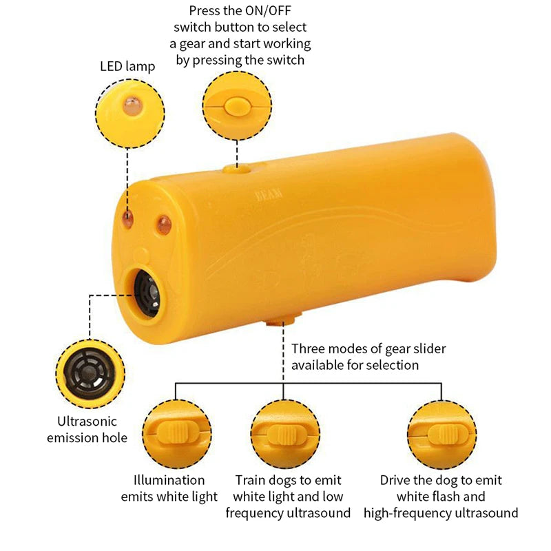 3 in 1 et Dog Repeller Anti Barking Device Ultrasonic Dog Repeller Stop Bark Control Training Supplies With LED Flashlight