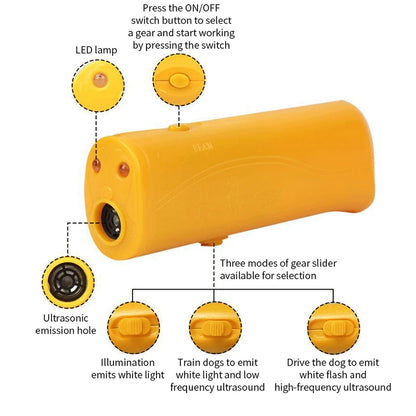 3 in 1 et Dog Repeller Anti Barking Device Ultrasonic Dog Repeller Stop Bark Control Training Supplies With LED Flashlight