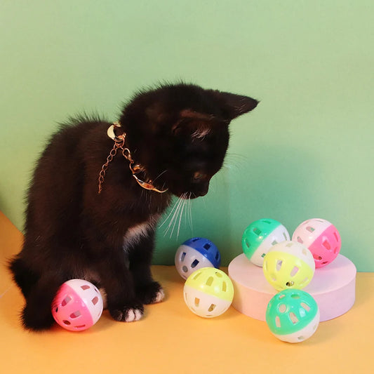 10pcs Pet Cat Toy Colorful Hollow Rolling Bell Ball Cat Toy Cat Chew Cage Fun Spherical Toys Pet Cat Supplies