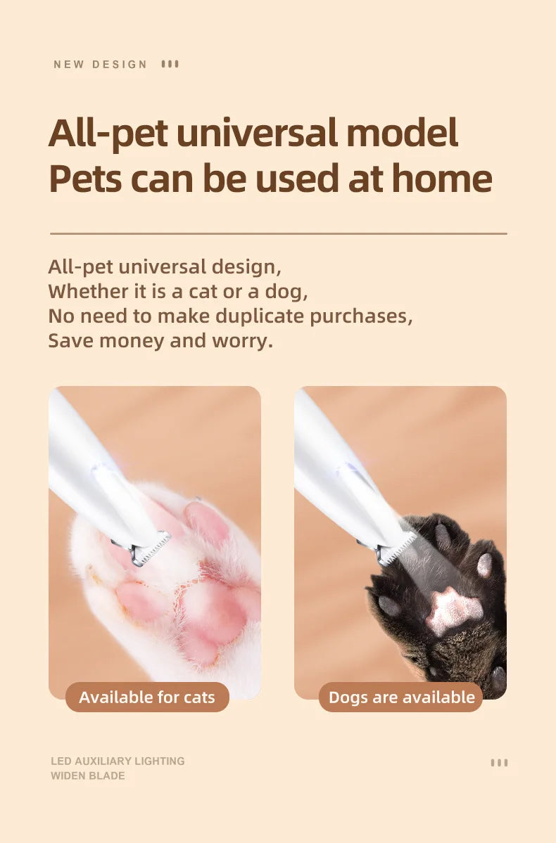 New Dog Paw Trimmer with LED Light Fully Waterproof Pet Hair Trimmer with LED Display Dog Clippers for Grooming 18mm Widen Blade