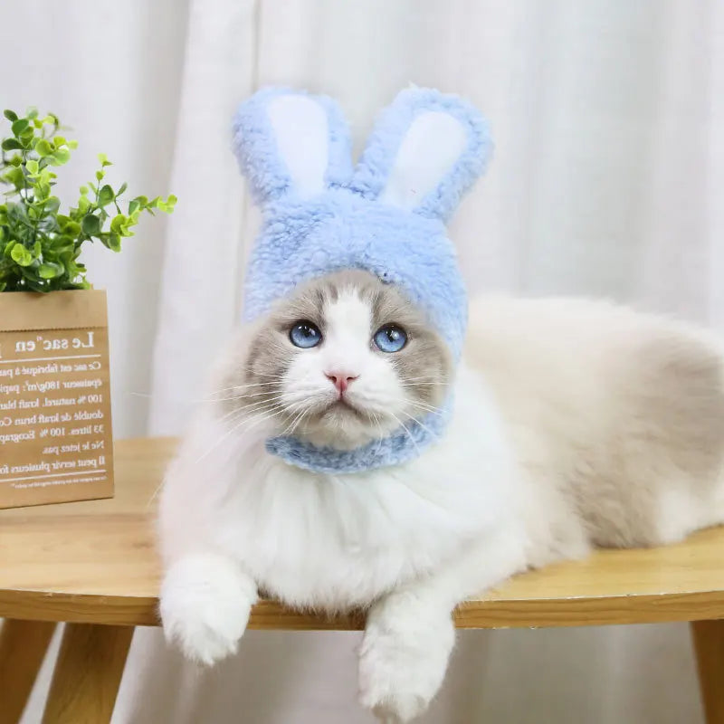 Funny Cat Headgear Cute Rabbit Ears Cap for Cats Warm Plush Pet Hat Christmas Cosplay Props PhotoProp Kitten Headwear Supplies