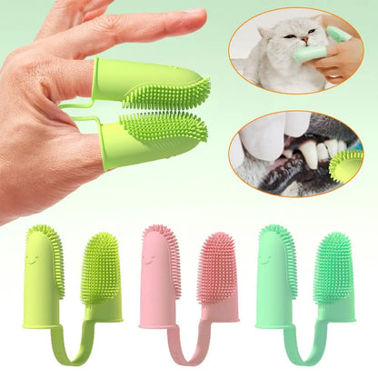 Dog Super Soft Double Finger Toothbrush – TPR Pet Teeth Cleaning Tool for Bad Breath & Oral Care.