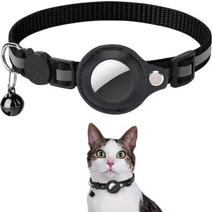 Pet cats AirTag PU Anti Loss Collar  Breakaway Reflective Strips Adjustable Kitten Collar Waterproof  cat collar accessories