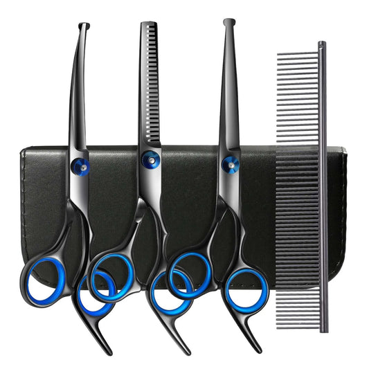 Safty Pet Grooming Scissors Round Head Professional Stainless Steel Dog Hair Scissors Pets Shears Animal Cutting Portable Set