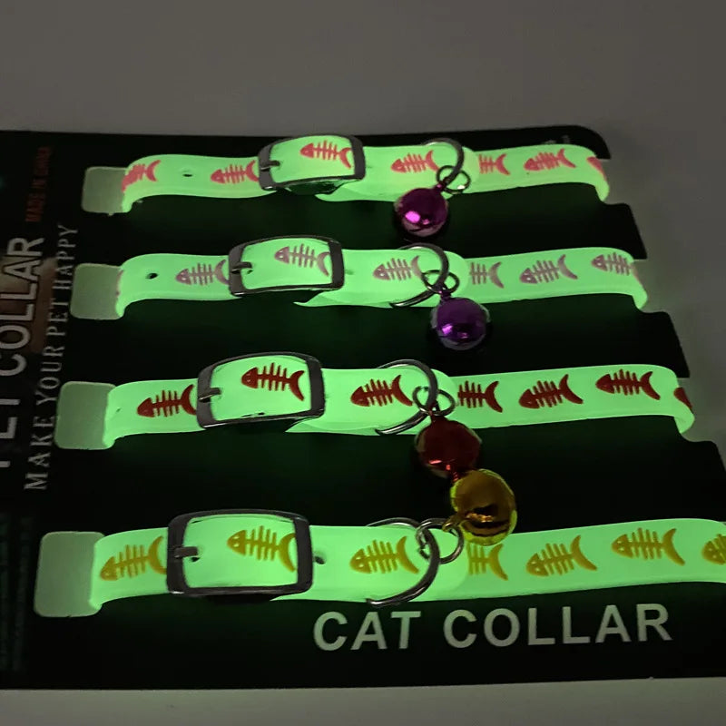 Luminous Cat Necklace Glowing Small Dog Cat Collar Anti-Loss Fluorescent Silicone Cat Bell Collar Neck Ring Pet Cat Accessories