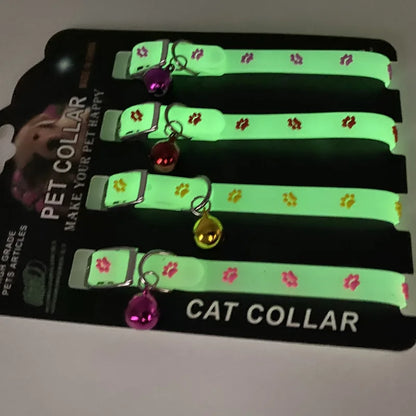 Luminous Cat Necklace Glowing Small Dog Cat Collar Anti-Loss Fluorescent Silicone Cat Bell Collar Neck Ring Pet Cat Accessories