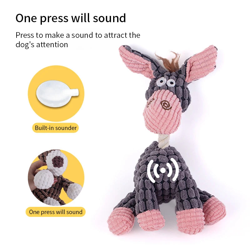 Fun Pet Toy Donkey Shape Corduroy Chew Toy For Dogs Puppy Squeaker Squeaky Plush Bone Molar Dog Toy Pet Training Dog Accessories