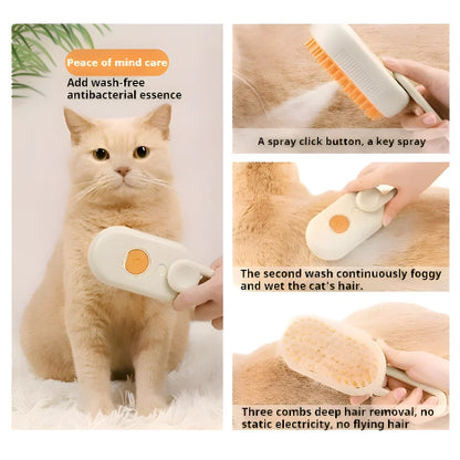 3 in 1 Pet Cat Dog Steamy Spray Cleaning Brush Electric Anti-splashing Hair Removal Massage Brush Pet Grooming Hair Removal Comb