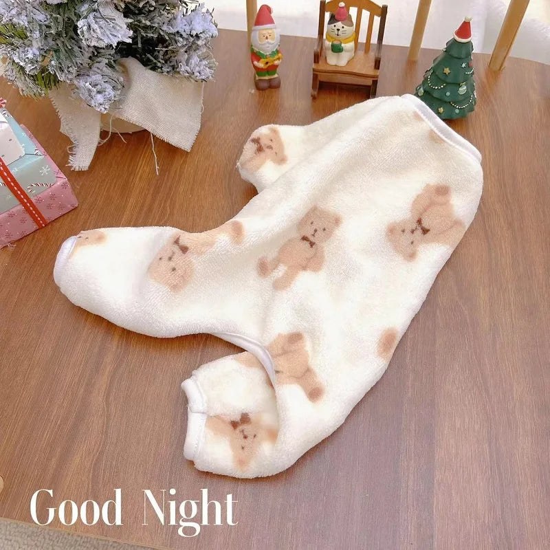 Pet Plush Jumpsuit Autumn Winter Medium Small Dog Clothes Warm Velvet Sweet Pajamas Kitten Puppy Cute Pullover Chihuahua Poodle