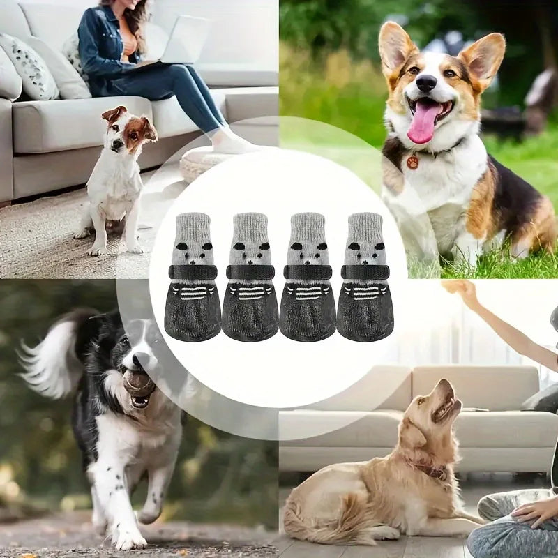 4pcs/lot Winter Warm Dog Socks Anti-Slip Rain Snow Boots Waterproof Puppy Chihuahua Dogs Shoes Booties for Small Large Dogs