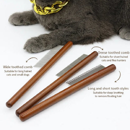 Cat Comb Stainless Steel Pet Hair Remover Wooden Handle Solid Cat Hair Comb Pet Grooming Dog Brush Cleaning Tool Pets Supplies