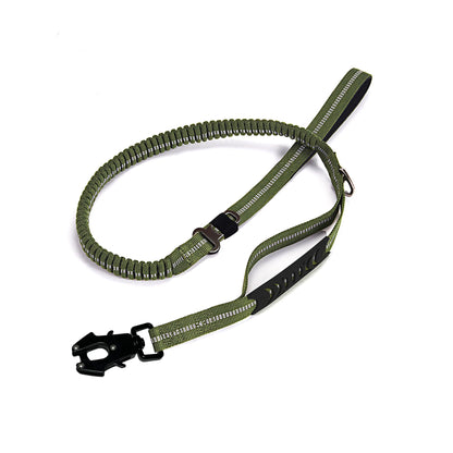 Heavy Duty Tactical Bungee Dog Leash – No Pull Reflective Shock Absorbing Leash with Car Seatbelt for Large Dogs.