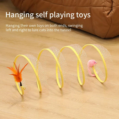Folded Cat Tunnel S Type Cats Tunnel Spring Toy Mouse Tunnel With Balls And Crinkle Cat Outdoor Cat Toys For Kitten Interactive
