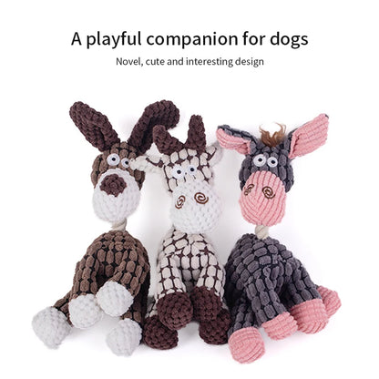 Fun Pet Toy Donkey Shape Corduroy Chew Toy For Dogs Puppy Squeaker Squeaky Plush Bone Molar Dog Toy Pet Training Dog Accessories