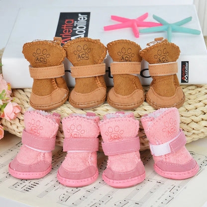 4pcs/set Pet Dog Shoes Winter Warm Shoes for Small Medium Dogs Anti-slip Puppy Rain Snow Boots Footwear Cat Dog Walking Sneakers