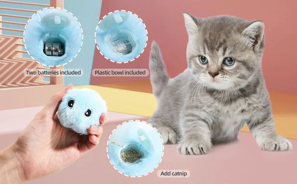 Smart Cat Toys Interactive Ball Plush Electric Catnip Training Toy Kitten Touch Sounding Pet Product Squeak Toy Ball Cat Supplie