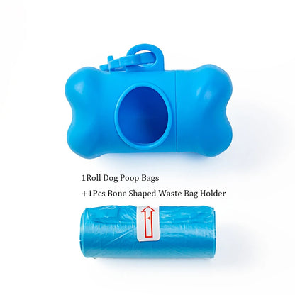 Pet Poop Bags Disposable Dog Waste Bags, Bulk Poop Bags with Leash Clip and Bone Bag Dispenser 5Roll(75Pcs) Bags with Paw Prints