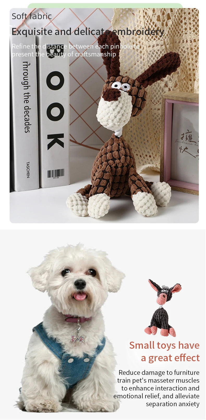 Fun Pet Toy Donkey Shape Corduroy Chew Toy For Dogs Puppy Squeaker Squeaky Plush Bone Molar Dog Toy Pet Training Dog Accessories