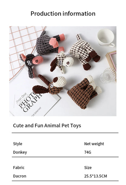 Fun Pet Toy Donkey Shape Corduroy Chew Toy For Dogs Puppy Squeaker Squeaky Plush Bone Molar Dog Toy Pet Training Dog Accessories