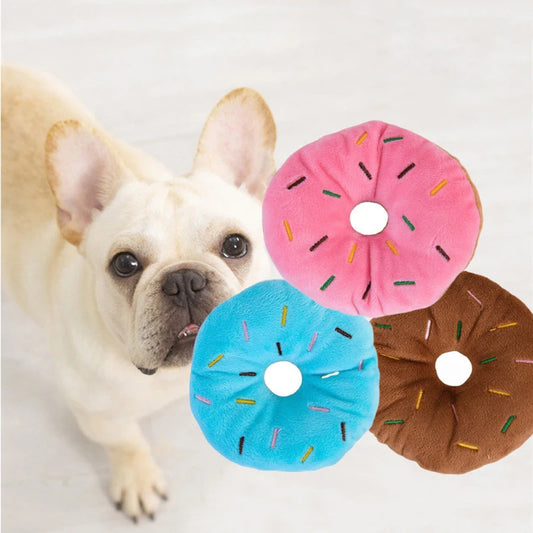 Soft Dog Donuts Plush Pet Dog Toys For Dogs Chew Toy Cute Puppy Squeaker Sound Toys Funny Puppy Small Medium Dog Interactive Toy