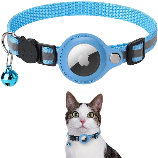 Anti-Lost Pet Cat Collar – Waterproof Reflective Collar with Apple Airtag Holder for Tracking and Positioning (Air Tag not Included).