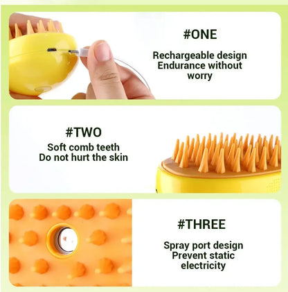 Rechargeable Steam Grooming Brush Steamy To Remove Loose Hair 3 in1 Electric Self Cleaning Spray Dog Brush Massage Pet Combs