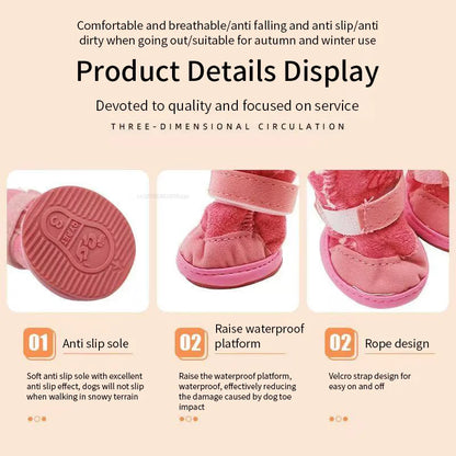 4pcs/set Pet Dog Shoes Winter Warm Shoes for Small Medium Dogs Anti-slip Puppy Rain Snow Boots Footwear Cat Dog Walking Sneakers