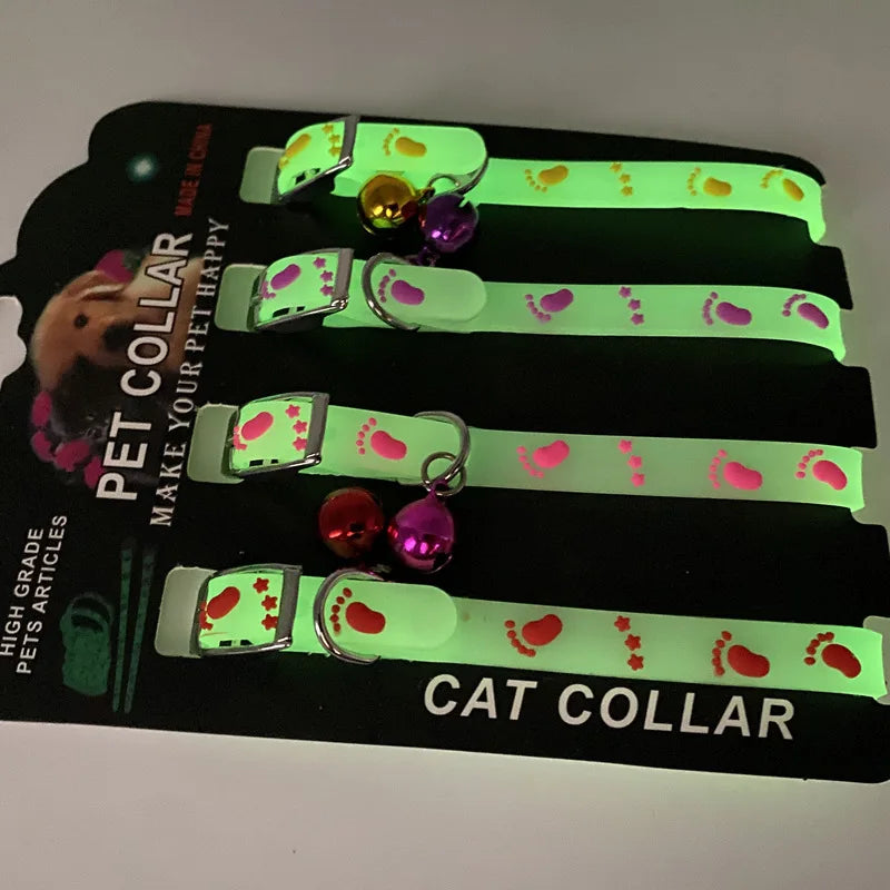 Luminous Cat Necklace Glowing Small Dog Cat Collar Anti-Loss Fluorescent Silicone Cat Bell Collar Neck Ring Pet Cat Accessories