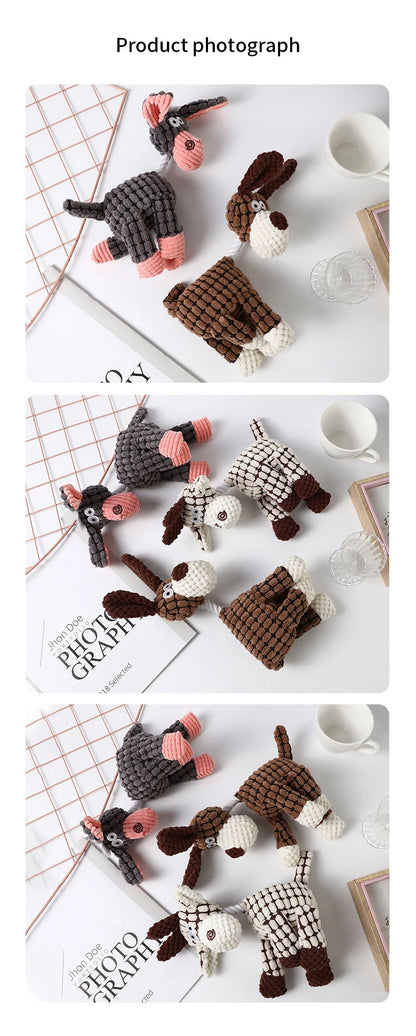 Fun Pet Toy Donkey Shape Corduroy Chew Toy For Dogs Puppy Squeaker Squeaky Plush Bone Molar Dog Toy Pet Training Dog Accessories