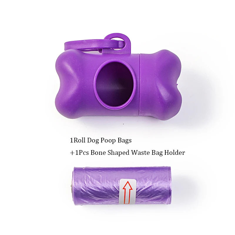 Pet Poop Bags Disposable Dog Waste Bags, Bulk Poop Bags with Leash Clip and Bone Bag Dispenser 5Roll(75Pcs) Bags with Paw Prints