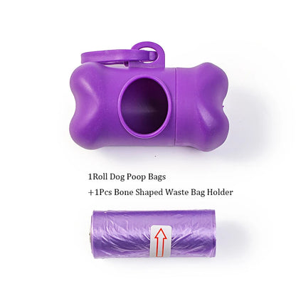 Pet Poop Bags Disposable Dog Waste Bags, Bulk Poop Bags with Leash Clip and Bone Bag Dispenser 5Roll(75Pcs) Bags with Paw Prints