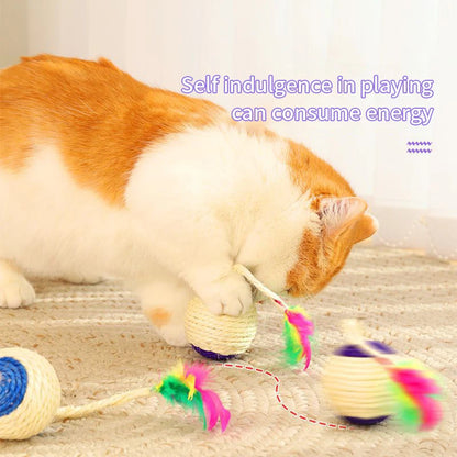 Interactive Sisal Scratching Ball Toy with Feather – For Cats