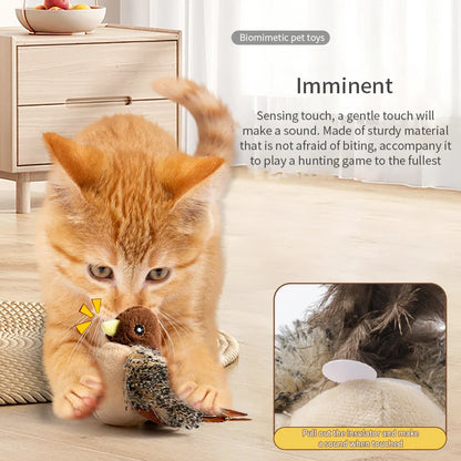 Interactive Cat Toys Rechargeable Chirping Flapping Bird(no Flying) with Catnip for Indoor Cats, Touch Activated Plush Toys