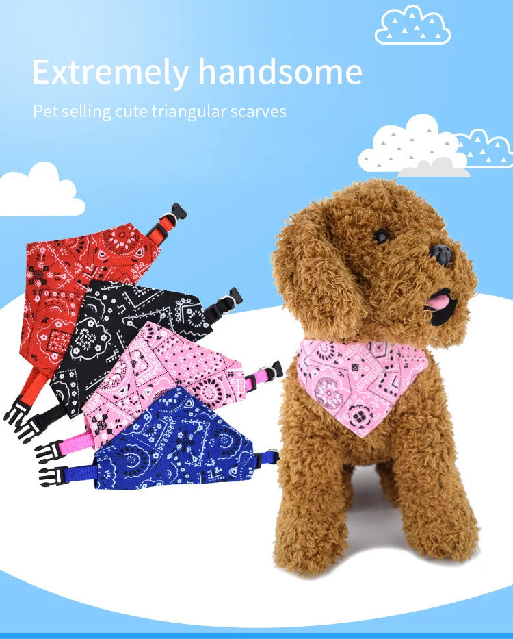 Pet Dog Neck Scarf Puppy Cat Dog Collar Bandana Collar Scarf with Leather Collar Accessories Adjustable Pet Puppy Cat Scarf
