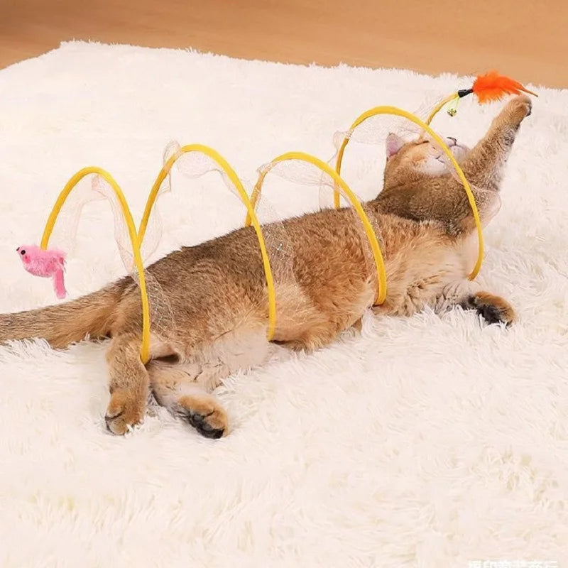 Folded Cat Tunnel S Type Cats Tunnel Spring Toy Mouse Tunnel With Balls And Crinkle Cat Outdoor Cat Toys For Kitten Interactive