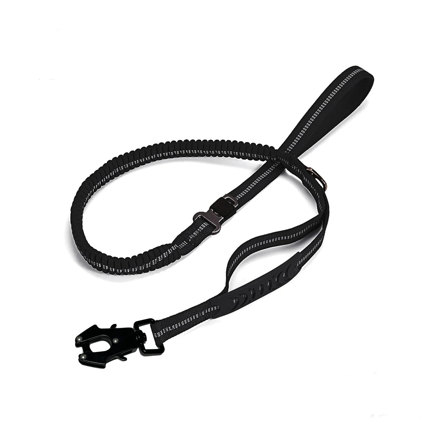 Heavy Duty Tactical Bungee Dog Leash – No Pull Reflective Shock Absorbing Leash with Car Seatbelt for Large Dogs.