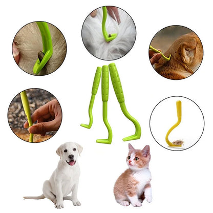 3-Piece Flea & Tick Remover Tool Set for Pets – Hooks, Tweezers, and Extractor for Cats and Dogs