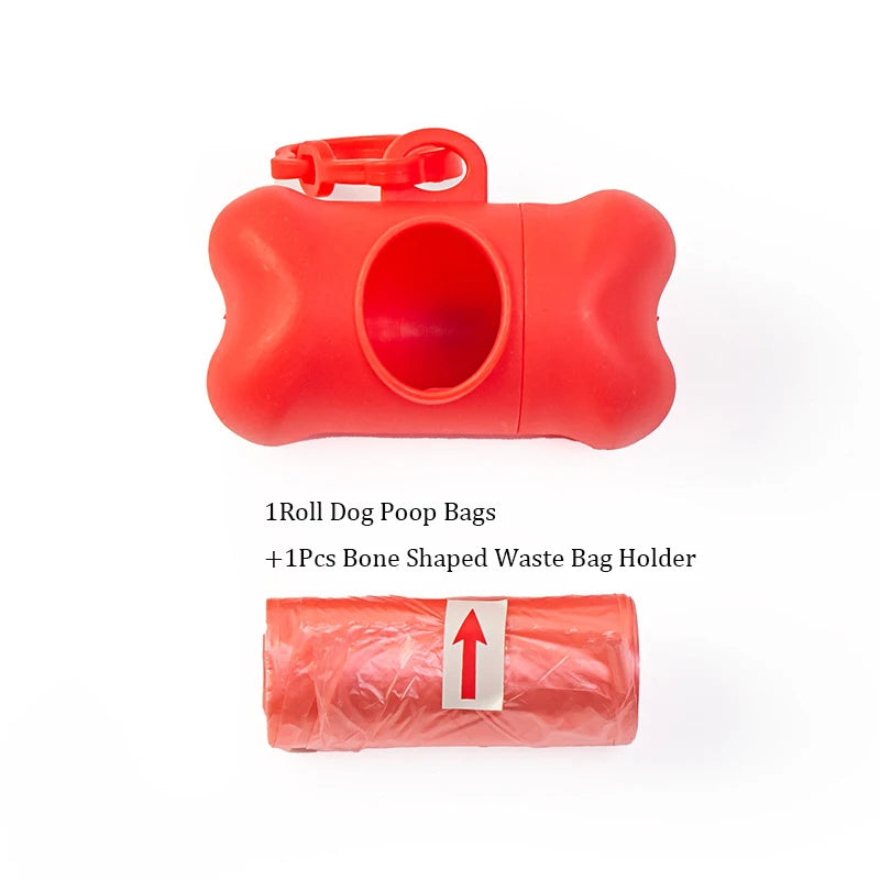 Pet Poop Bags Disposable Dog Waste Bags, Bulk Poop Bags with Leash Clip and Bone Bag Dispenser 5Roll(75Pcs) Bags with Paw Prints