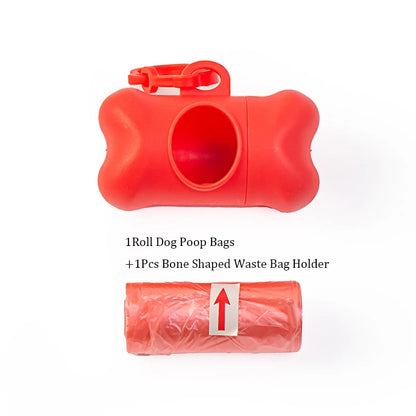 Pet Poop Bags Disposable Dog Waste Bags, Bulk Poop Bags with Leash Clip and Bone Bag Dispenser 5Roll(75Pcs) Bags with Paw Prints