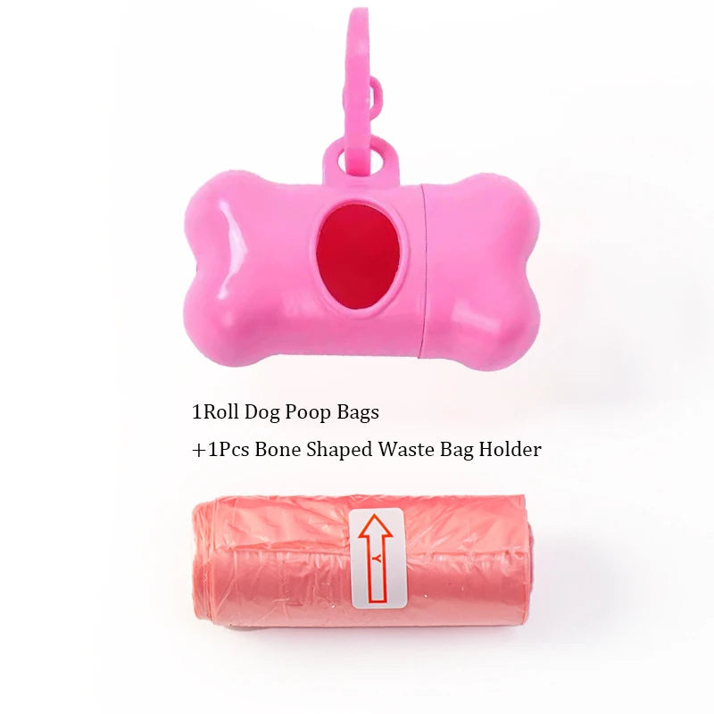 Pet Poop Bags Disposable Dog Waste Bags, Bulk Poop Bags with Leash Clip and Bone Bag Dispenser 5Roll(75Pcs) Bags with Paw Prints
