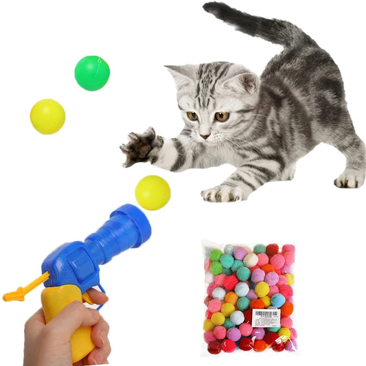 Interactive Launch Training Cat Toys Creative Kittens Mini Pompoms Games Stretch Plush Ball Toys Cat Supplies Pet Accessories