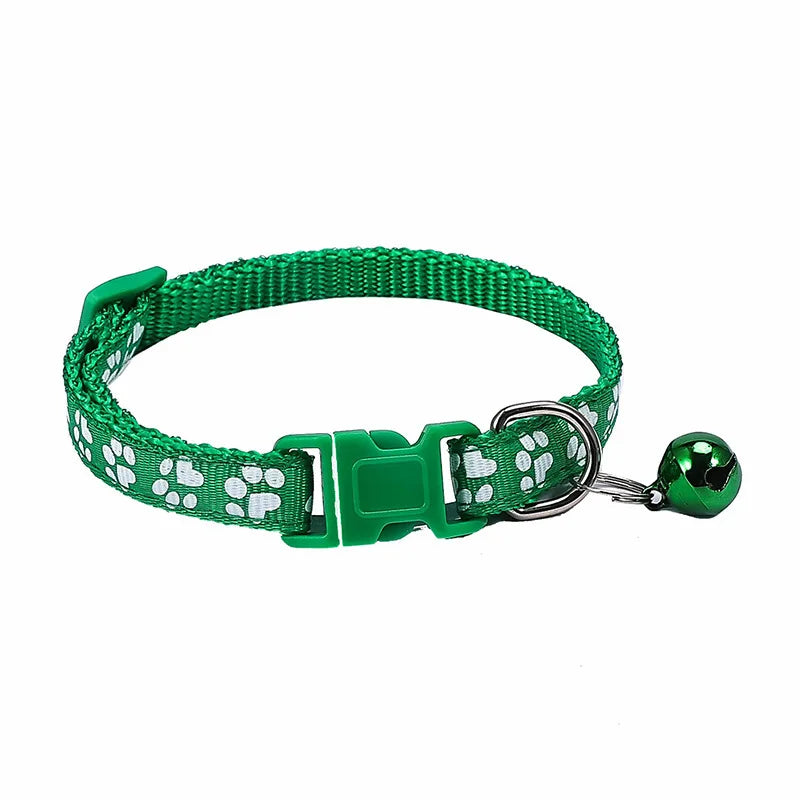 Pet Collar With Bell Cartoon Footprint Colorful Dog Puppy Cat Accessories Kitten Collar Adjustable Safety Bell Ring Necklace Pet