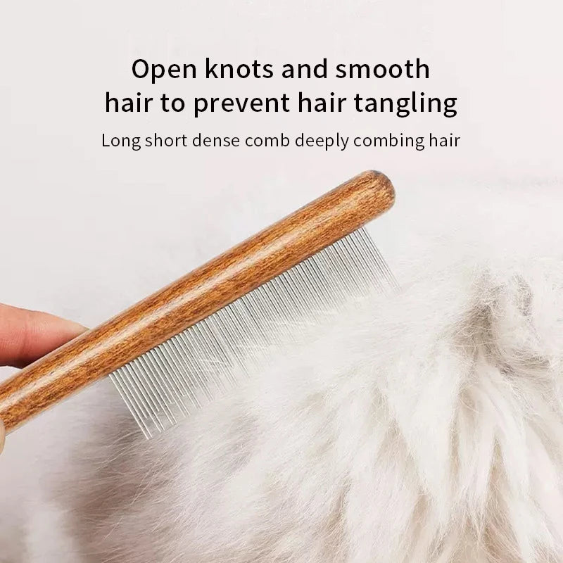Cat Comb Stainless Steel Pet Hair Remover Wooden Handle Solid Cat Hair Comb Pet Grooming Dog Brush Cleaning Tool Pets Supplies