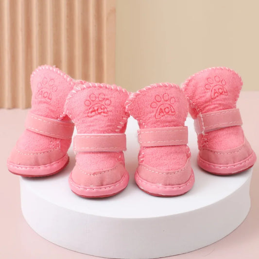 4pcs/set Pet Dog Shoes Winter Warm Shoes for Small Medium Dogs Anti-slip Puppy Rain Snow Boots Footwear Cat Dog Walking Sneakers
