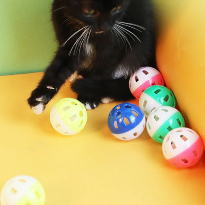10pcs Pet Cat Toy Colorful Hollow Rolling Bell Ball Cat Toy Cat Chew Cage Fun Spherical Toys Pet Cat Supplies