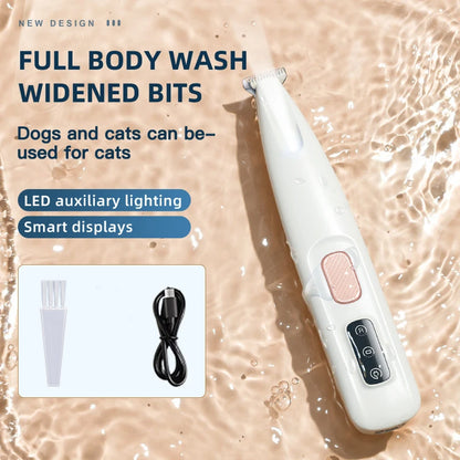 New Dog Paw Trimmer with LED Light Fully Waterproof Pet Hair Trimmer with LED Display Dog Clippers for Grooming 18mm Widen Blade
