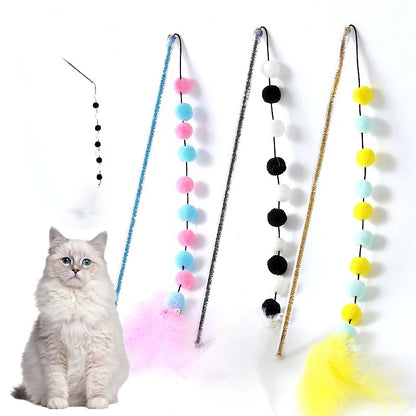 Cat Toys 1pcs Interactive Stick Feather Toys Kitten Teasing Durable Playing Plush Ball Pet Supplies Feather cat teasing stick