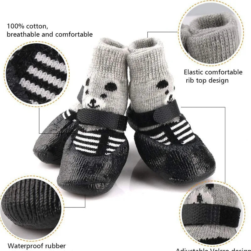 4pcs/lot Winter Warm Dog Socks Anti-Slip Rain Snow Boots Waterproof Puppy Chihuahua Dogs Shoes Booties for Small Large Dogs