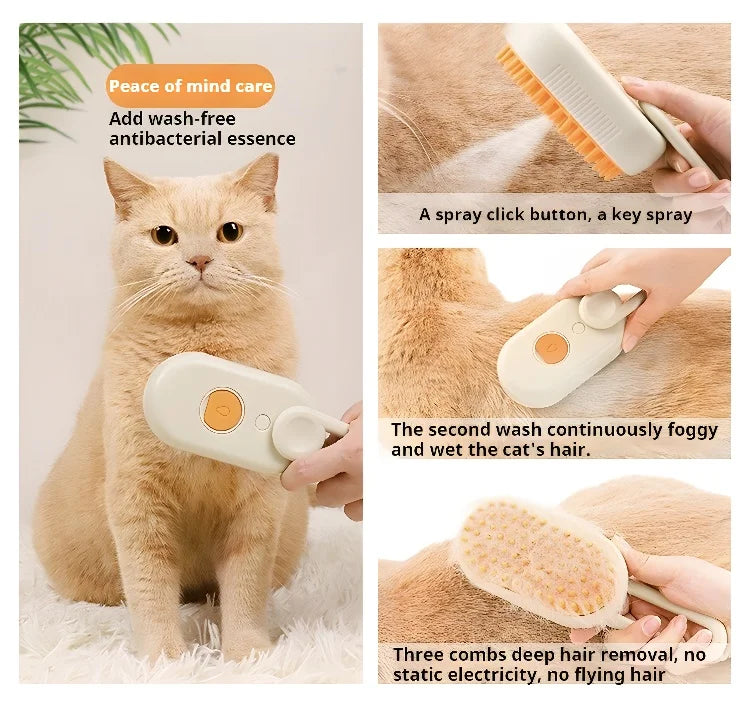 3 in 1 Pet Cat Dog Steamy Spray Cleaning Brush Electric Anti-splashing Hair Removal Massage Brush Pet Grooming Hair Removal Comb