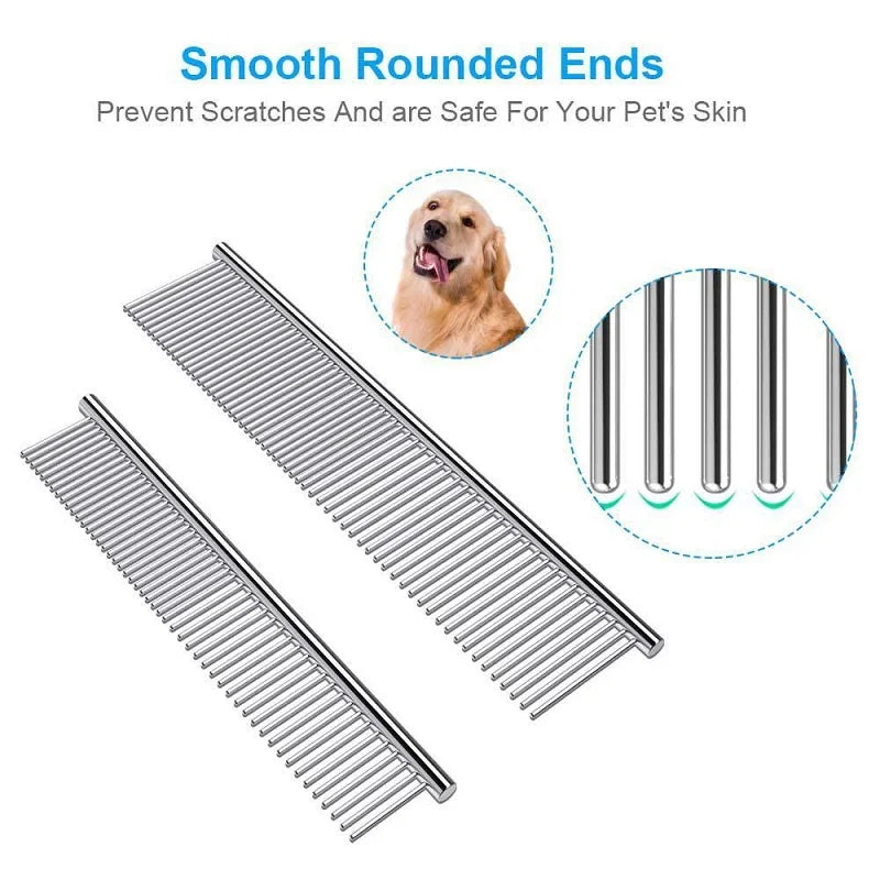 Pet Dematting Comb Stainless Steel Pet Grooming Comb for Dogs and Cats Gently Removes Loose Undercoat Flea Comb Pretty&Better